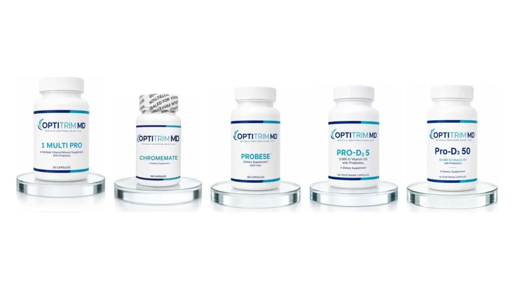 OptitrimMD vitamins and supplements lineup: 1 Multi Pro, Chromemate, Probese, Pro-D3 5 and Pro-D3 50