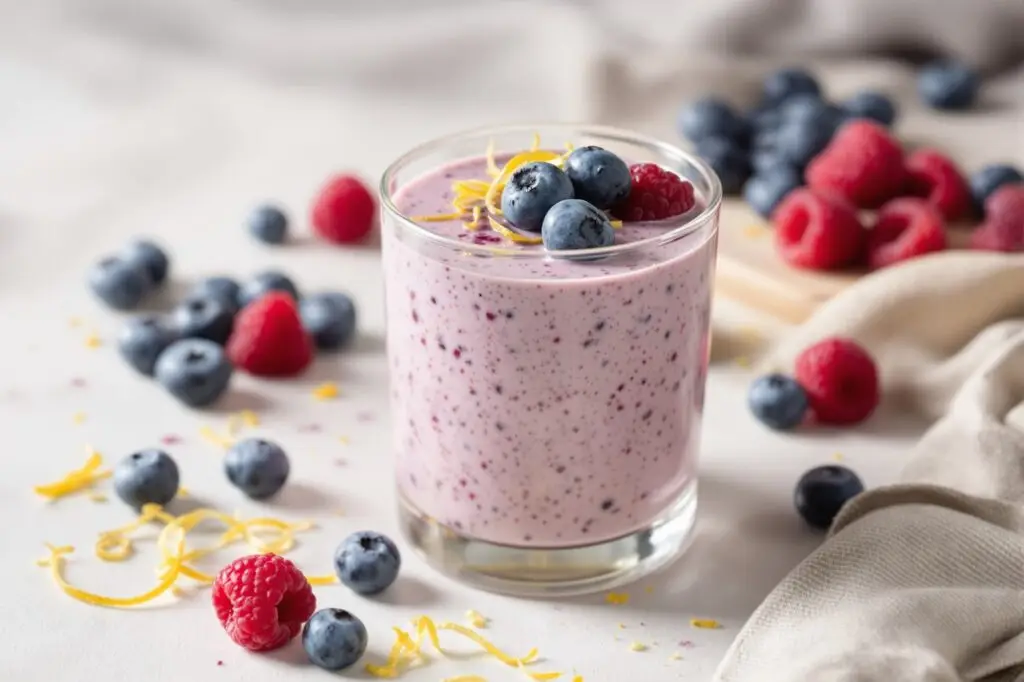 Vanilla Berry Smoothie made with OptitrimMD French Vanilla meal replacement shake